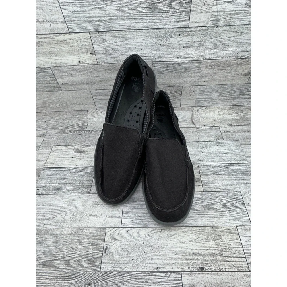 Crocs Santa Cruz Women Loafers Black Canvas Slip On Shoes Size 8 Moc Toe
